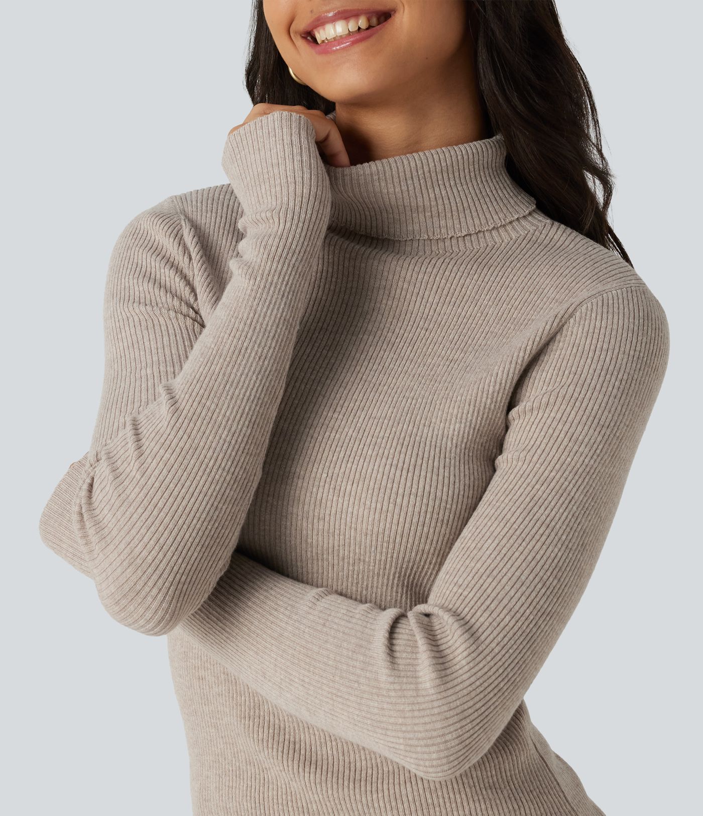 High Neck Long Sleeve Thumb Hole Work Sweater High Neck Long Sleeve Thumb Hole Work Sweater