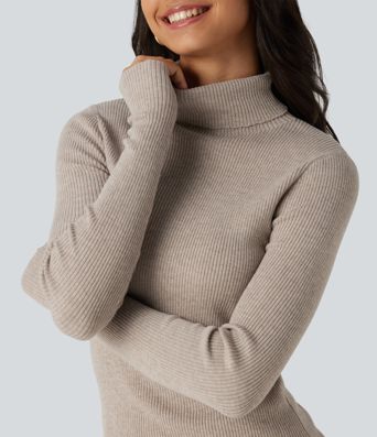 High Neck Long Sleeve Thumb Hole Work Sweater High Neck Long Sleeve Thumb Hole Work Sweater