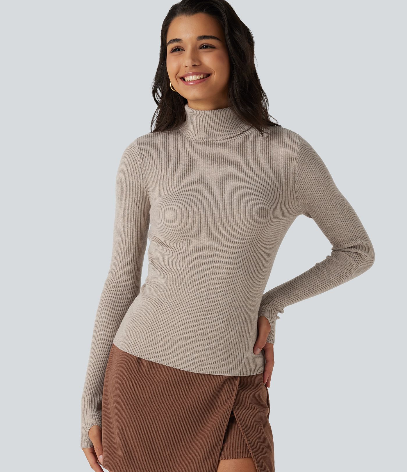 High Neck Long Sleeve Thumb Hole Work Sweater High Neck Long Sleeve Thumb Hole Work Sweater