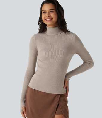 High Neck Long Sleeve Thumb Hole Work Sweater High Neck Long Sleeve Thumb Hole Work Sweater