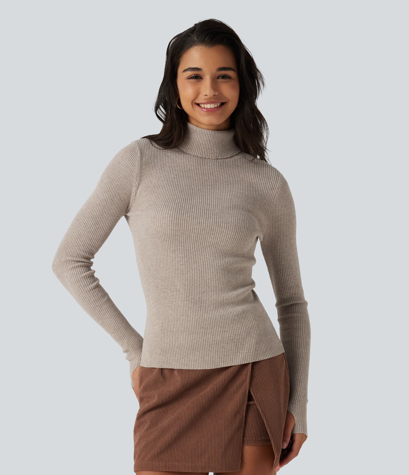 High Neck Long Sleeve Thumb Hole Work Sweater High Neck Long Sleeve Thumb Hole Work Sweater