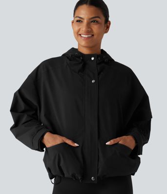 Hooded Drawstring Long Sleeve Casual Jacket with Pockets Hooded Drawstring Long Sleeve Casual Jacket with Pockets