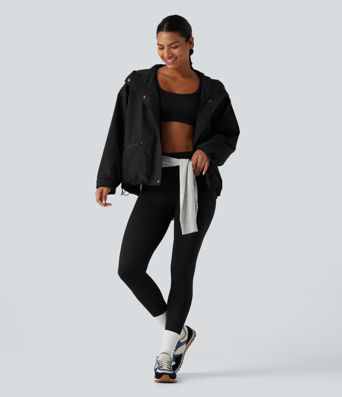 Hooded Drawstring Long Sleeve Casual Jacket with Pockets Hooded Drawstring Long Sleeve Casual Jacket with Pockets