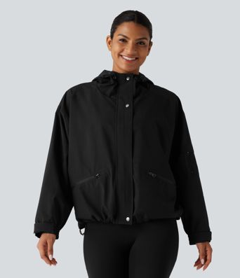 Hooded Drawstring Long Sleeve Casual Jacket with Pockets Hooded Drawstring Long Sleeve Casual Jacket with Pockets