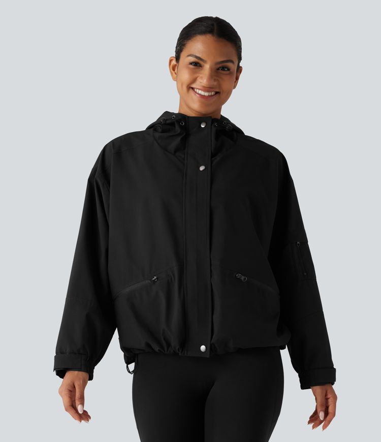 Hooded Drawstring Long Sleeve Casual Jacket with Pockets Hooded Drawstring Long Sleeve Casual Jacket with Pockets