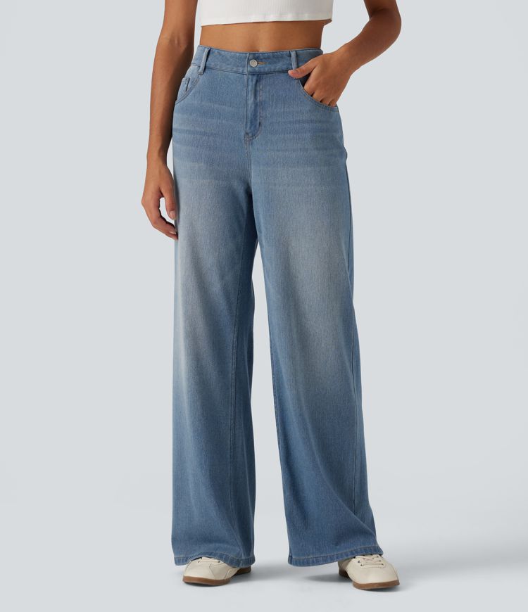 Halara Flex™ Denim Heat - Lässige Jeans mit mittelhohem Bund, mehreren Taschen und weitem Bein Halara Flex™ Denim Heat - Lässige Jeans mit mittelhohem Bund, mehreren Taschen und weitem Bein