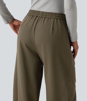 High Waisted Drawstring Barrel Leg Work Pants with Pockets High Waisted Drawstring Barrel Leg Work Pants with Pockets