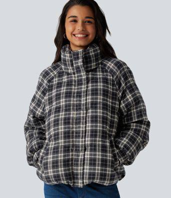Veste matelassée à carreaux, col montant et manches longues avec poches Veste matelassée à carreaux, col montant et manches longues avec poches