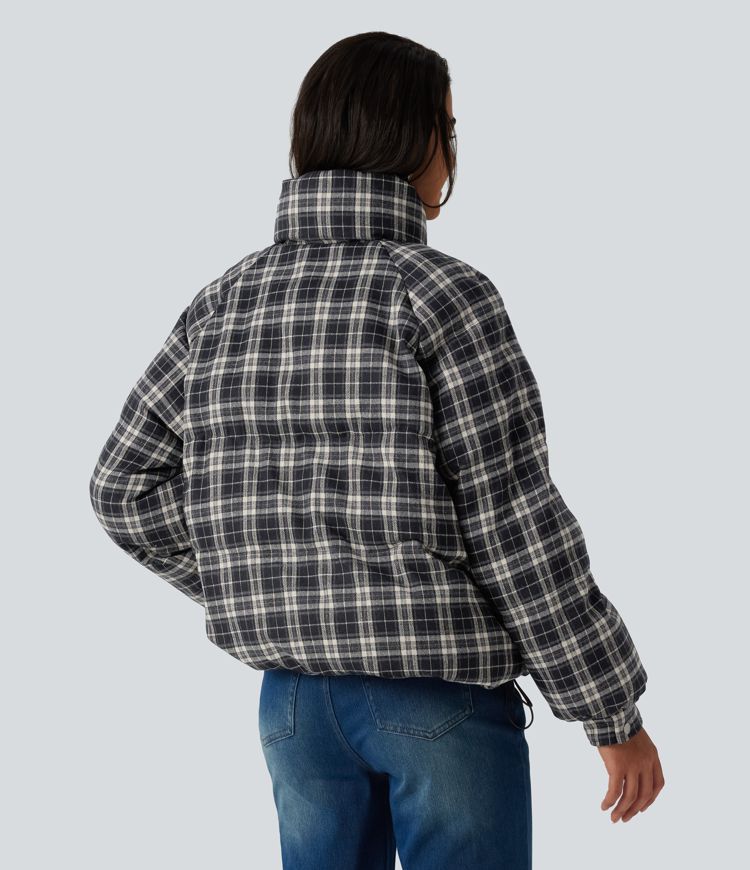 Veste matelassée à carreaux, col montant et manches longues avec poches Veste matelassée à carreaux, col montant et manches longues avec poches
