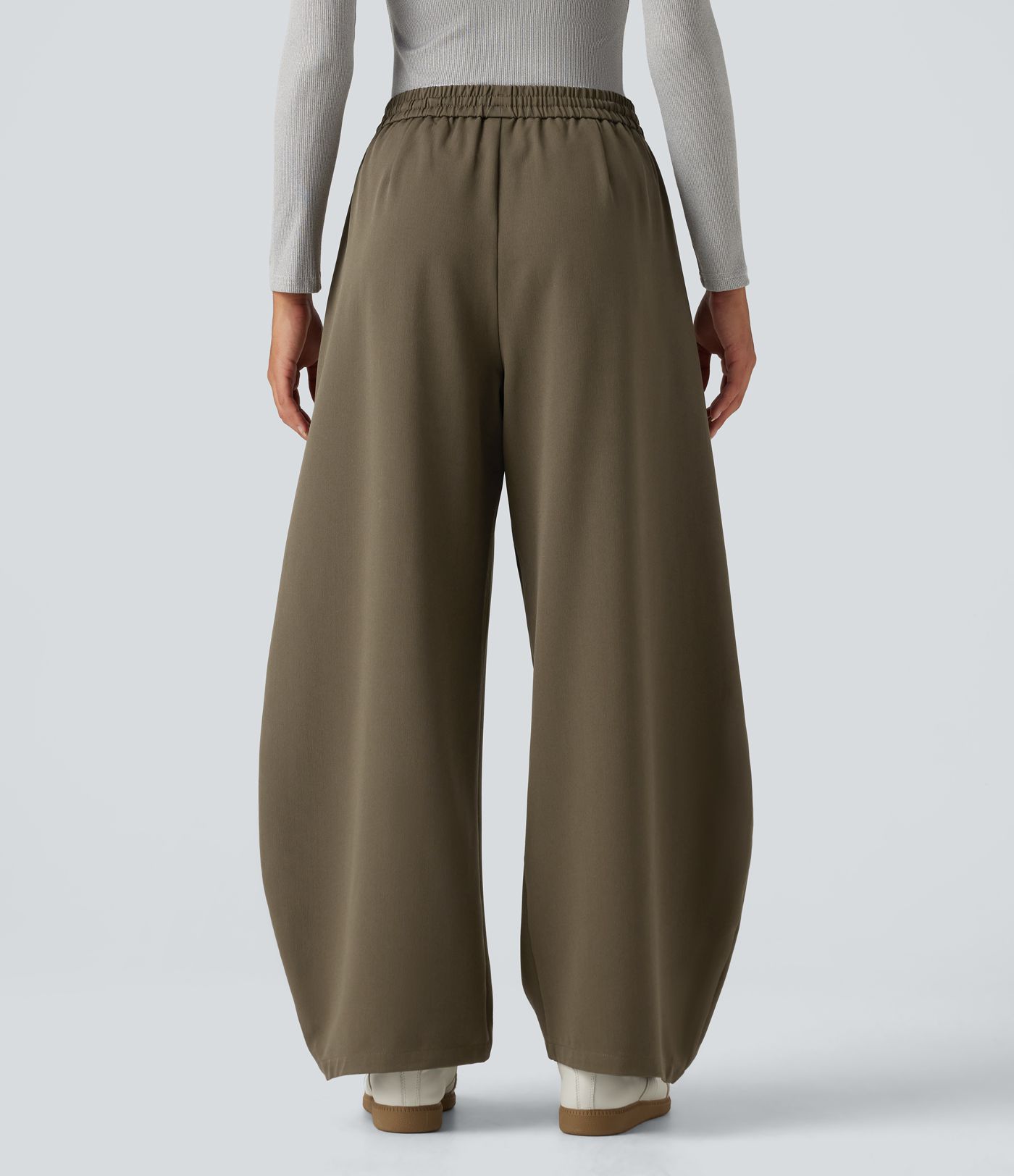 High Waisted Drawstring Barrel Leg Work Pants with Pockets High Waisted Drawstring Barrel Leg Work Pants with Pockets