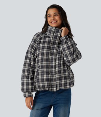 Veste matelassée à carreaux, col montant et manches longues avec poches Veste matelassée à carreaux, col montant et manches longues avec poches