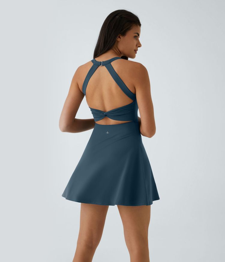 SoftlyZero™ Airy Backless Twisted Flare Low Support Dance Active Dress-Longer Length-Easy Peezy Edition A-D Cups SoftlyZero™ Airy Backless Twisted Flare Low Support Dance Active Dress-Longer Length-Easy Peezy Edition A-D Cups