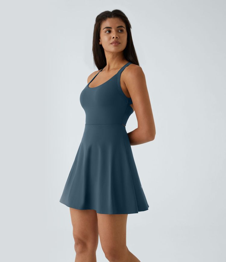 SoftlyZero™ Airy Backless Twisted Flare Low Support Dance Active Dress-Longer Length-Easy Peezy Edition A-D Cups SoftlyZero™ Airy Backless Twisted Flare Low Support Dance Active Dress-Longer Length-Easy Peezy Edition A-D Cups