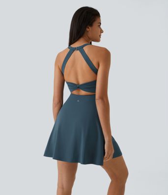 SoftlyZero™ Airy Backless Twisted Flare Low Support Dance Active Dress-Longer Length-Easy Peezy Edition A-D Cups SoftlyZero™ Airy Backless Twisted Flare Low Support Dance Active Dress-Longer Length-Easy Peezy Edition A-D Cups