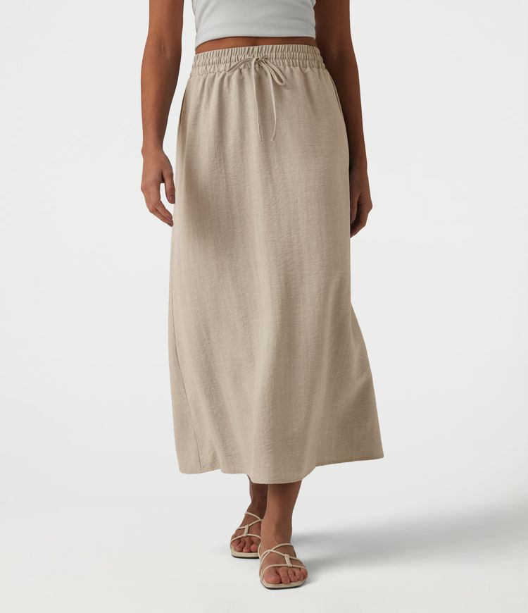 Jupe longue casual aspect lin taille haute avec cordon de serrage
