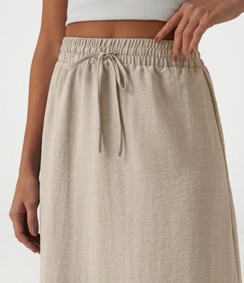 Jupe longue casual aspect lin taille haute avec cordon de serrage