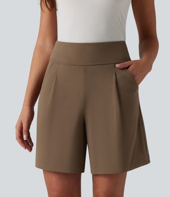 DayStretch High Waisted Work Baggy Bermuda Shorts 7'' with Pockets
