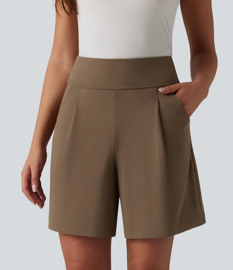 DayStretch High Waisted Work Baggy Bermuda Shorts 7'' with Pockets
