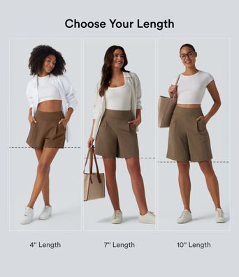 DayStretch High Waisted Work Baggy Bermuda Shorts 7'' with Pockets