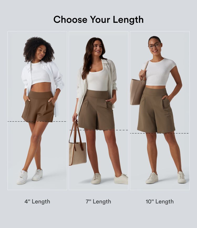 DayStretch High Waisted Work Baggy Bermuda Shorts 7'' with Pockets