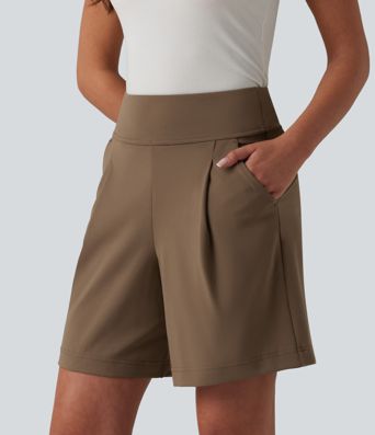 DayStretch High Waisted Work Baggy Bermuda Shorts 7'' with Pockets