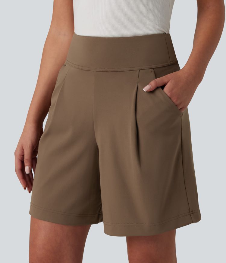 DayStretch High Waisted Work Baggy Bermuda Shorts 7'' with Pockets