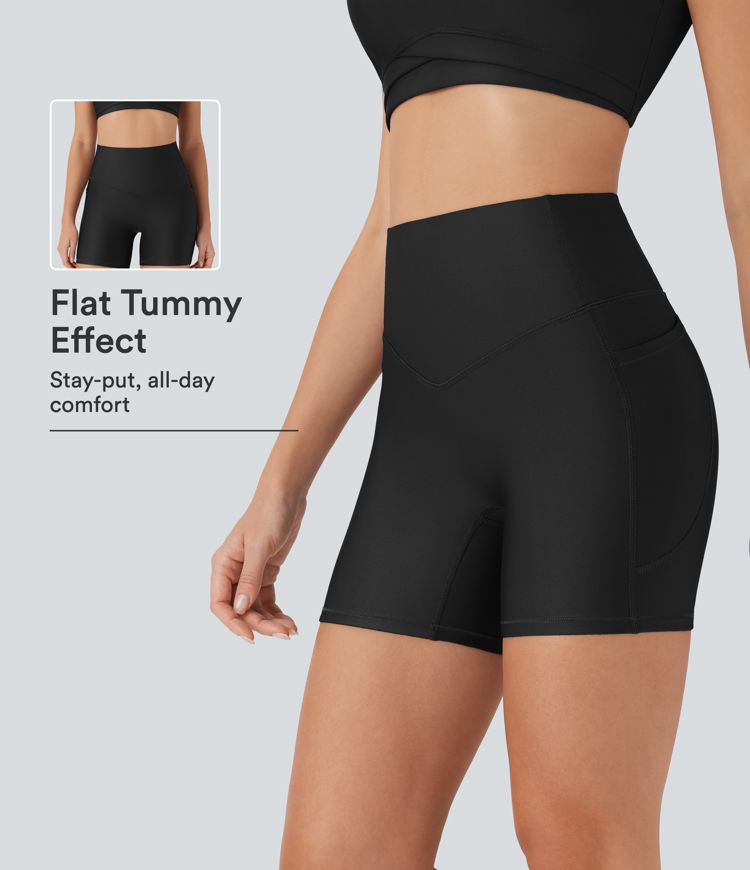High Waisted Tummy Control Pocket Sheen Running Bike Shorts 5'' High Waisted Tummy Control Pocket Sheen Running Bike Shorts 5''