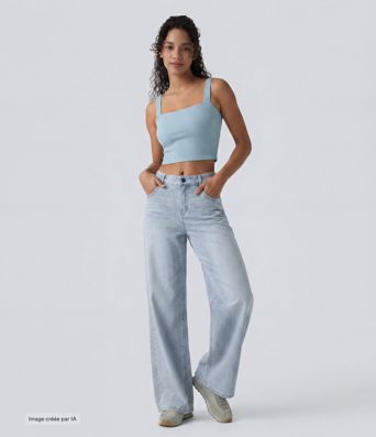Jean Halara Flex™ mi-taille large ample délavé décontracté avec poches