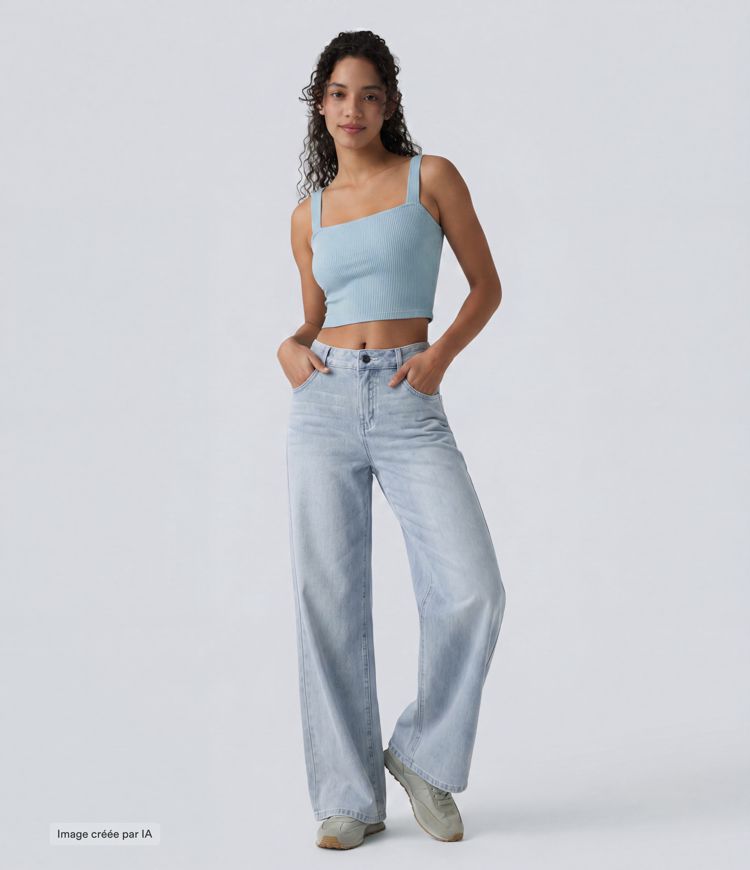Jean Halara Flex™ mi-taille large ample délavé décontracté avec poches