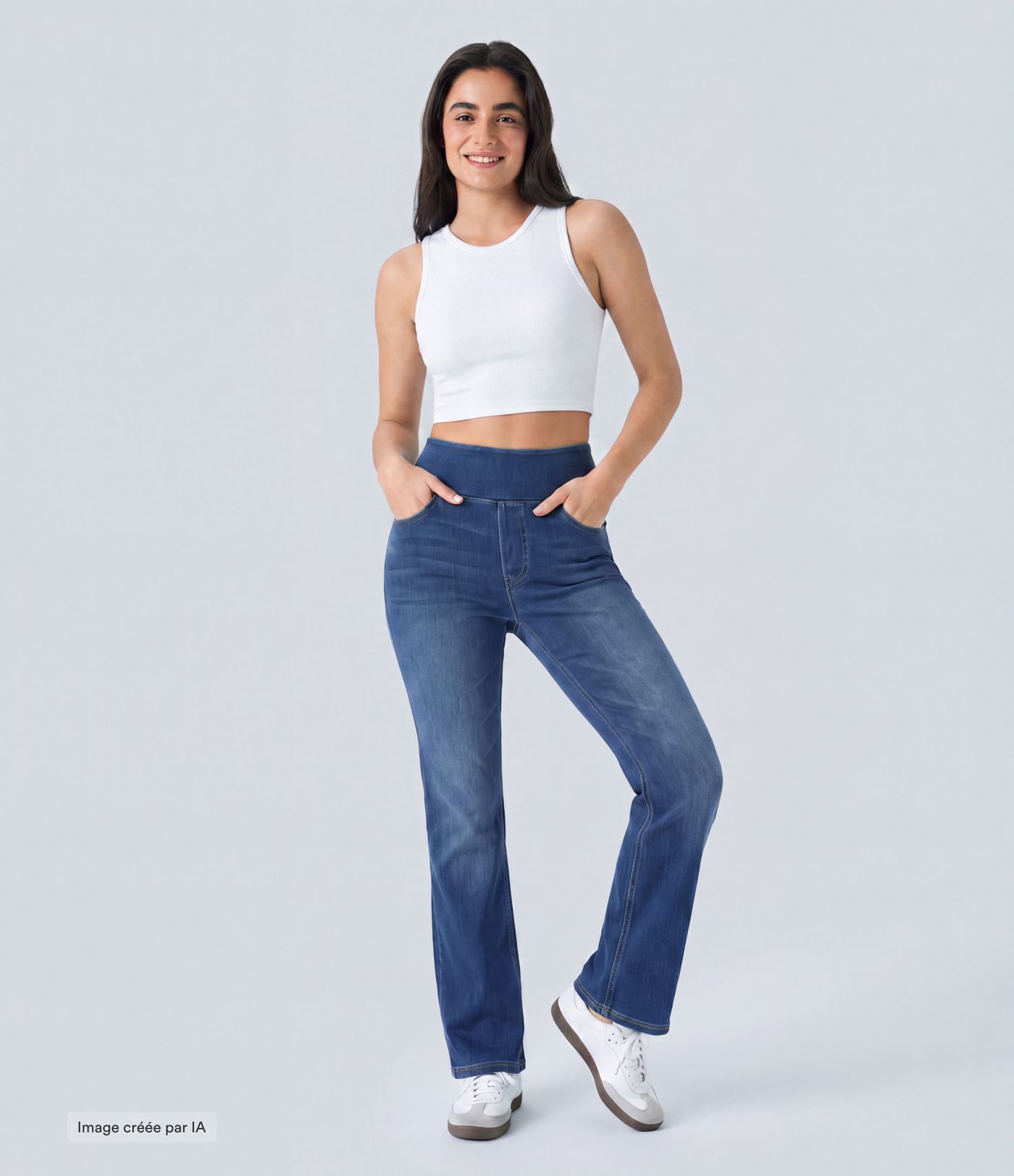 Halara Flex™ casual bootcut jeans, hoge taille, met zakken, gewassen Halara Flex™ casual bootcut jeans, hoge taille, met zakken, gewassen