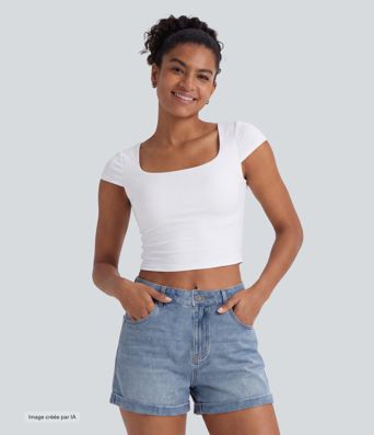 Halara Flex™ Denim-Casual-Shorts, mittlere Leibhöhe, mit Reißverschlusstaschen, 3'' Halara Flex™ Denim-Casual-Shorts, mittlere Leibhöhe, mit Reißverschlusstaschen, 3''