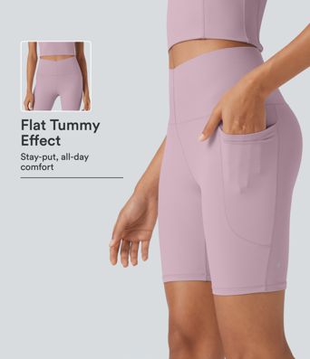 Halara UltraSculpt™ kühlend, schnell trocknend, mit hohem Bund, bauchformende Trainings-Biker-Shorts 7'' mit Taschen - UPF50+