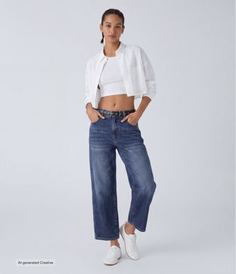 Halara Flex™ Low Rise Zipper Pockets Barrel Leg Casual Jeans
