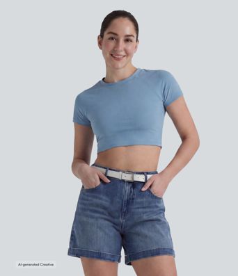 Halara Flex™ Mid Rise Rolled Hem Denim Casual Shorts 5'' with Pockets