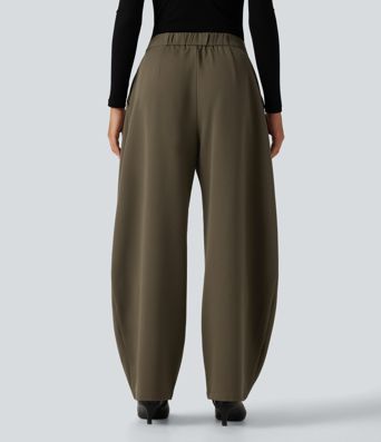 High Waisted Barrel Leg Work Pants with Pockets High Waisted Barrel Leg Work Pants with Pockets