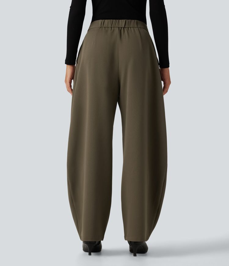 High Waisted Barrel Leg Work Pants with Pockets High Waisted Barrel Leg Work Pants with Pockets