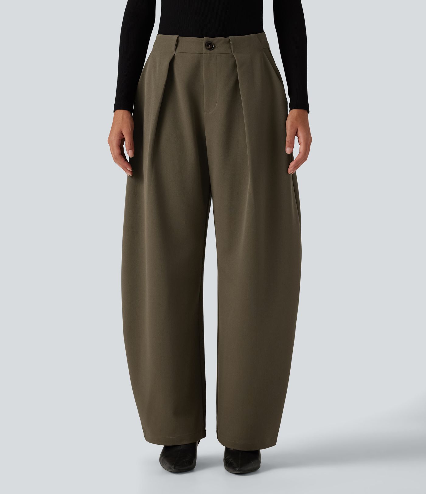 High Waisted Barrel Leg Work Pants with Pockets High Waisted Barrel Leg Work Pants with Pockets