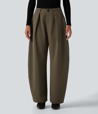High Waisted Barrel Leg Work Pants with Pockets High Waisted Barrel Leg Work Pants with Pockets