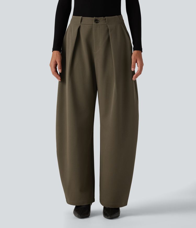 High Waisted Barrel Leg Work Pants with Pockets High Waisted Barrel Leg Work Pants with Pockets