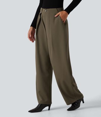 High Waisted Barrel Leg Work Pants with Pockets High Waisted Barrel Leg Work Pants with Pockets