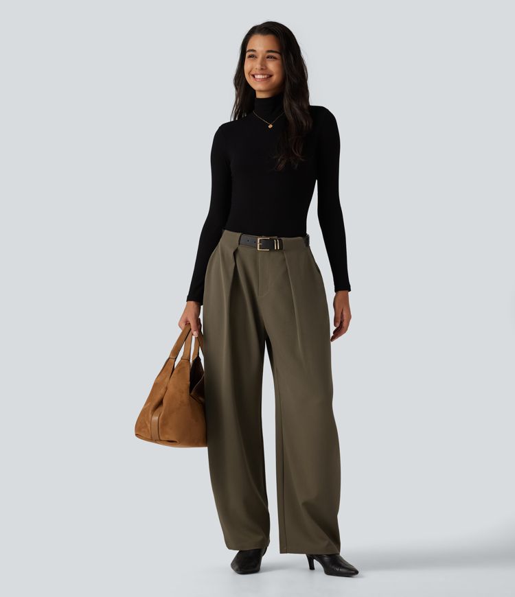 High Waisted Barrel Leg Work Pants with Pockets High Waisted Barrel Leg Work Pants with Pockets
