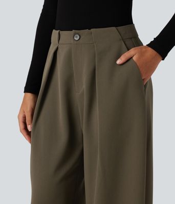 High Waisted Barrel Leg Work Pants with Pockets High Waisted Barrel Leg Work Pants with Pockets