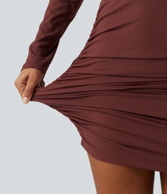 SoftlyZero™ Airy Round Neck Long Sleeve Ruched InstantCool Bodycon Mini Party Dress