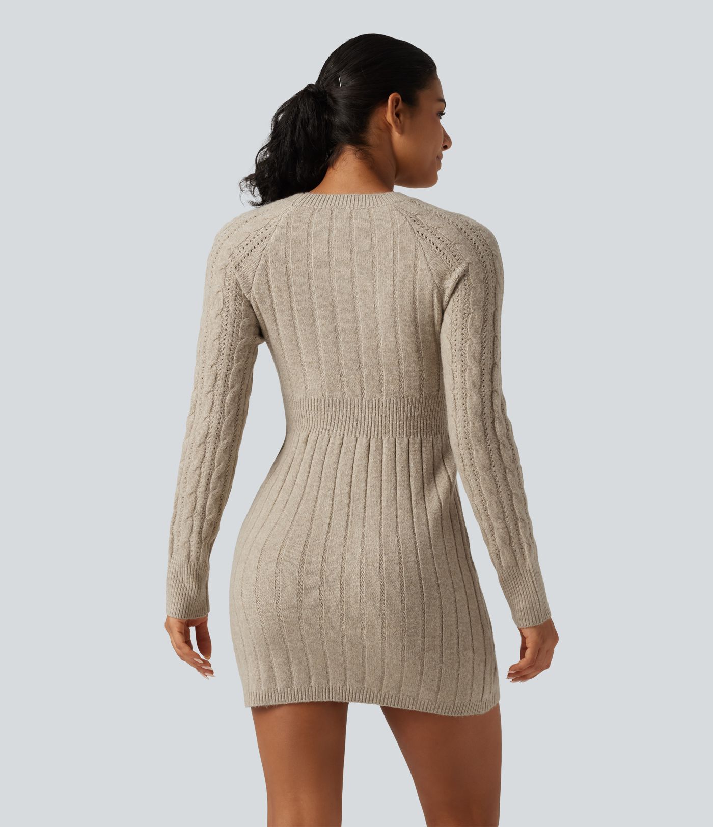 Round Neck Raglan Long Sleeve Bodycon Mini Casual Sweater Dress