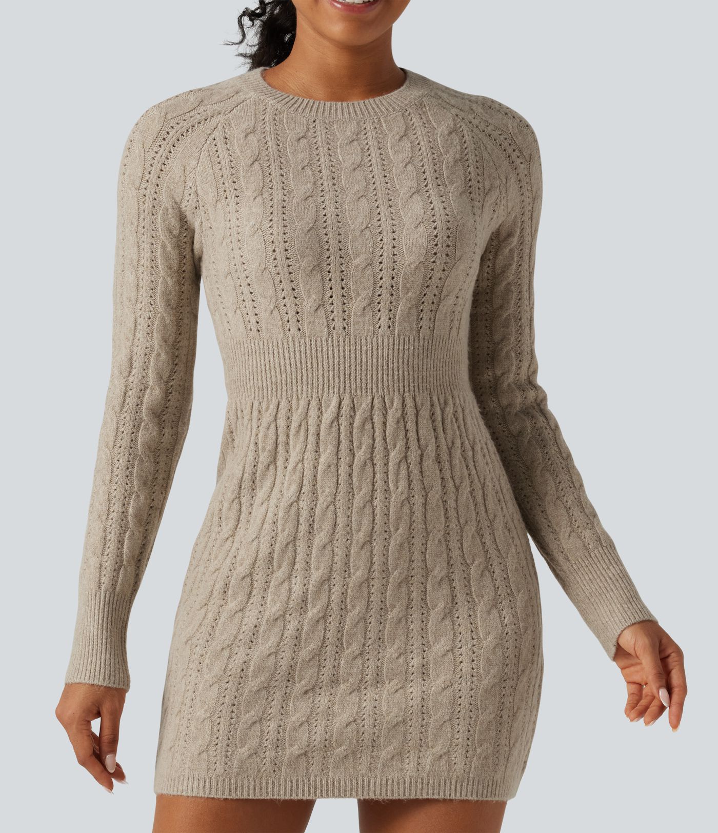 Round Neck Raglan Long Sleeve Bodycon Mini Casual Sweater Dress