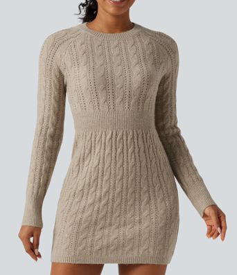 Round Neck Raglan Long Sleeve Bodycon Mini Casual Sweater Dress