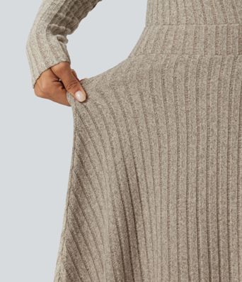 Robe mini en maille côtelée à col V croisé et manches longues