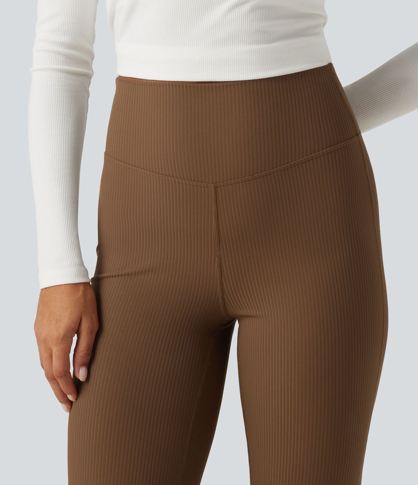 Ribbed High Waisted Bootcut Yoga Leggings with Pocket