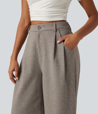 High Waisted Barrel Leg Plaid Casual Pants with Pockets High Waisted Barrel Leg Plaid Casual Pants with Pockets