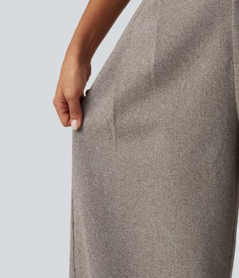 High Waisted Barrel Leg Plaid Casual Pants with Pockets High Waisted Barrel Leg Plaid Casual Pants with Pockets